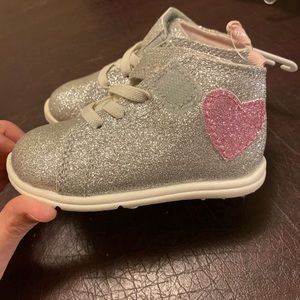 silver sparkle high-too sneakers with 💓